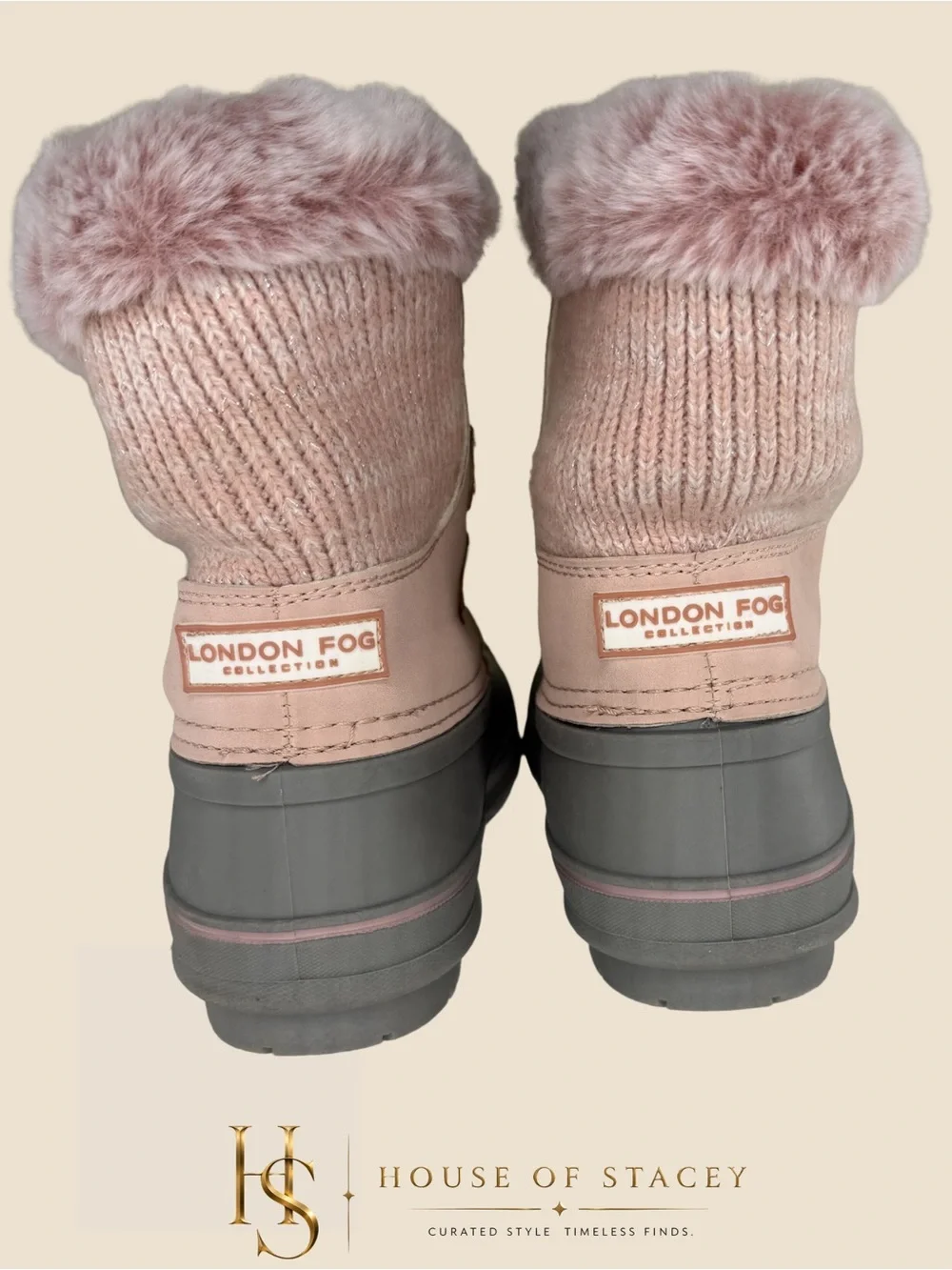 London Fog Girls Waterproof Winter Boots – Size 4 Pink & Gray